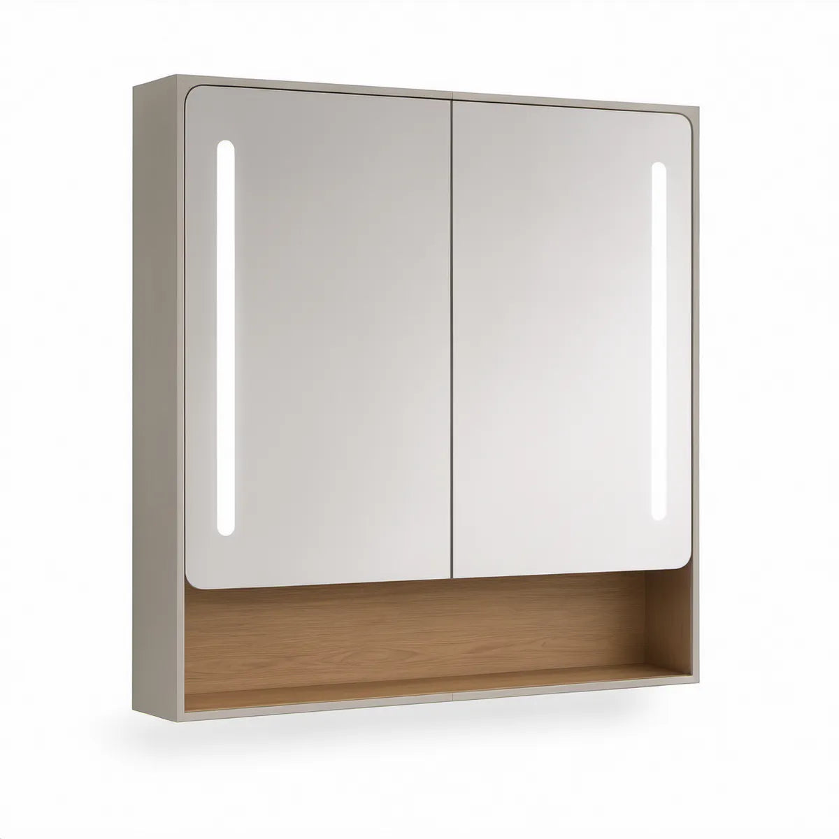 Koupelnová zrcadlová skříňka s LED osvětlením, 80 × 70 × 15 cm, šedá/dub